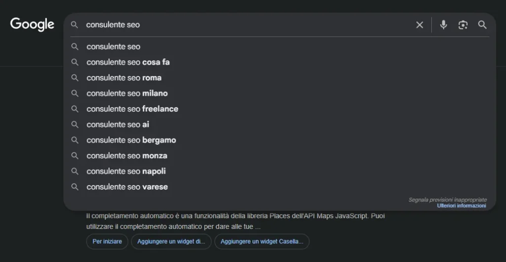 ricerca keywords lsi google autocomplete